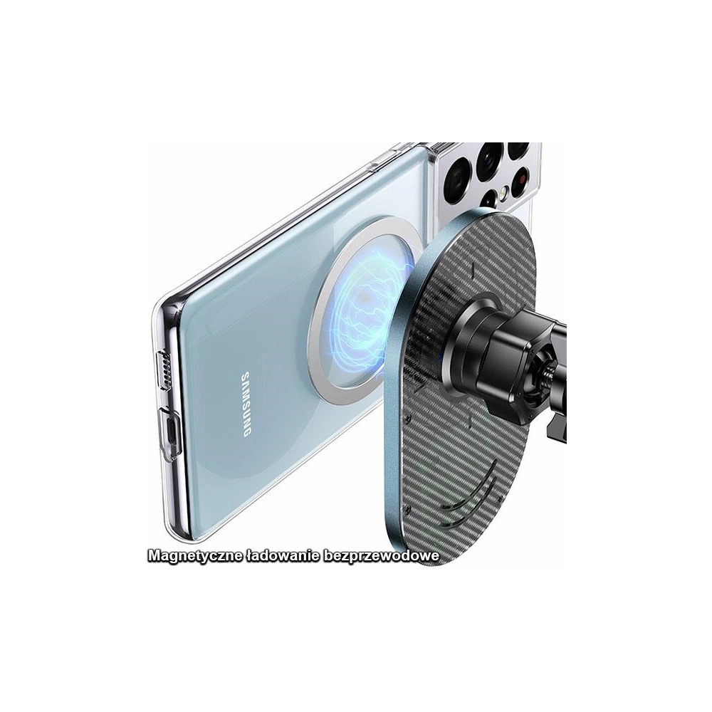 Uchwyt samochodowy z ładowaniem indukcyjnym USAMS Magnetic Car Wireless Charging 15W Air Vent szary/grey CD170DZ01
