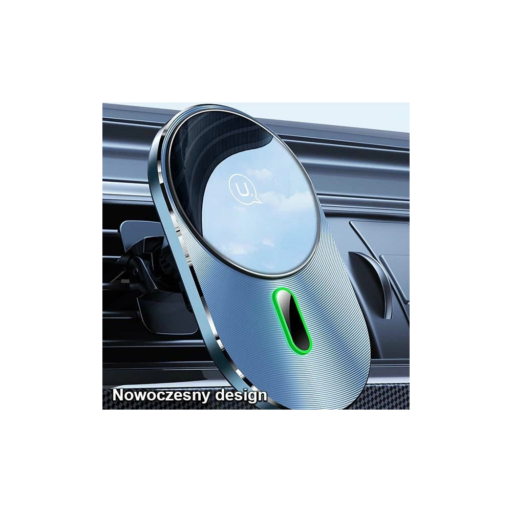 Uchwyt samochodowy z ładowaniem indukcyjnym USAMS Magnetic Car Wireless Charging 15W Air Vent szary/grey CD170DZ01