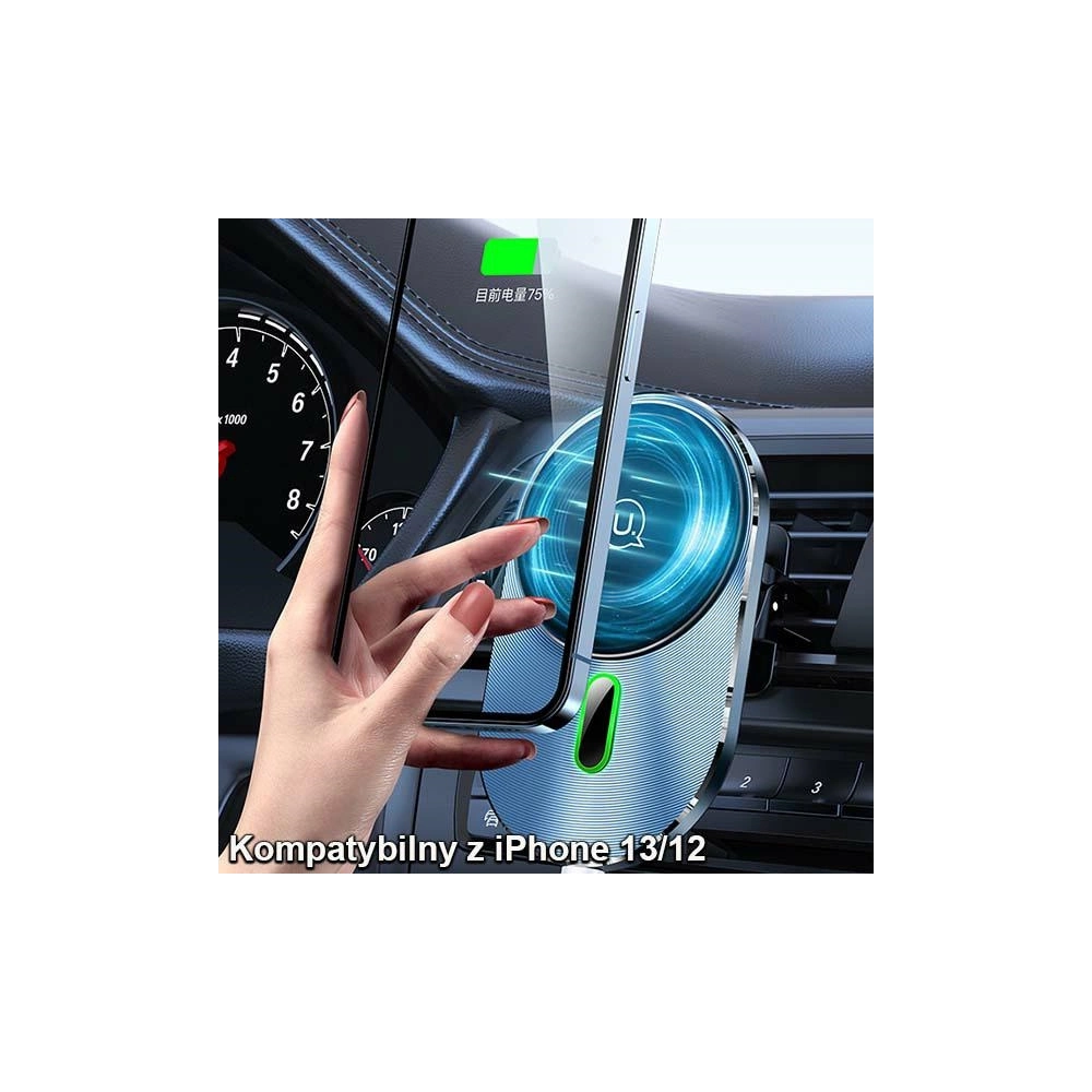Uchwyt samochodowy z ładowaniem indukcyjnym USAMS Magnetic Car Wireless Charging 15W Air Vent szary/grey CD170DZ01