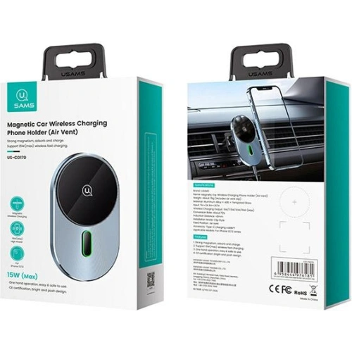 Buy USAMS Wireless Charger Car Mount Magnetic Car Wireless Charging 15W Air Vent grey CD170DZ01 (US-CD170) - USA750GRY - {ean13} - Home Screen Store Europe