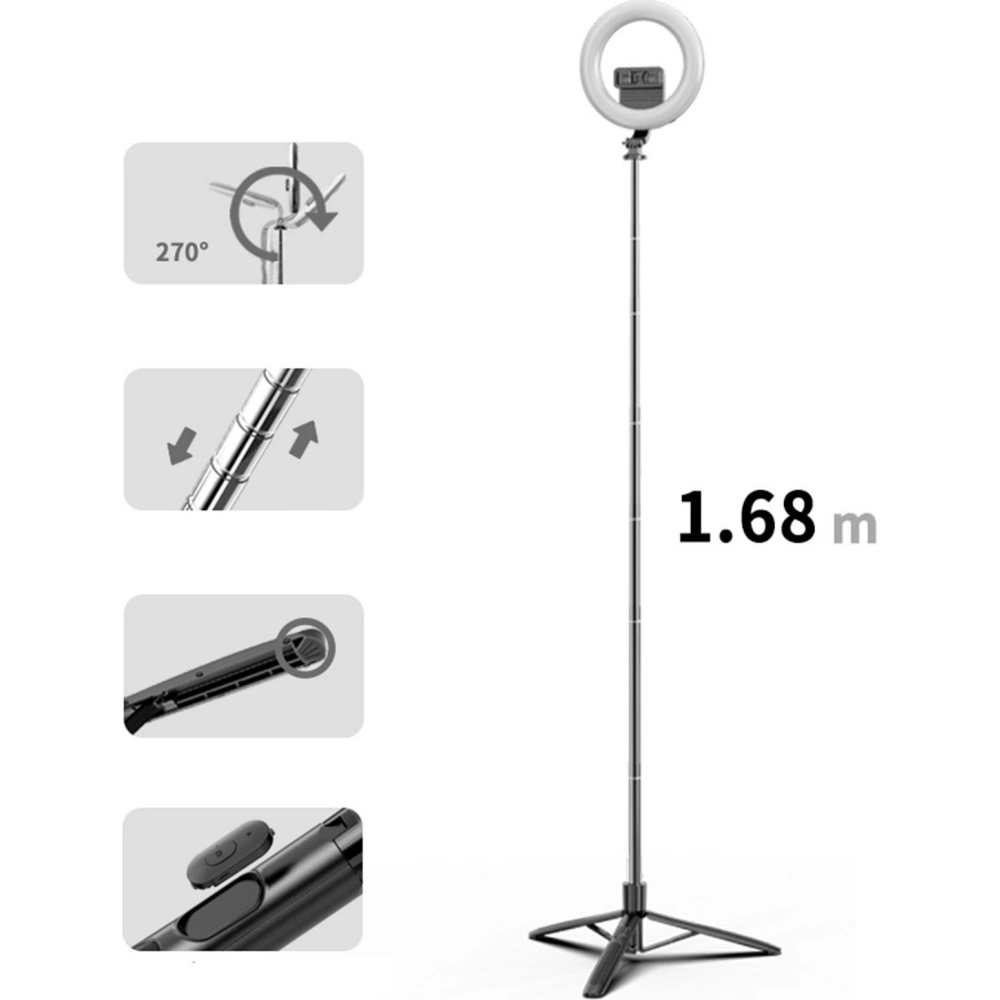 Statyw na telefon USAMS z lampą LED tripod czarny/black ZB241ZJ01