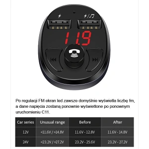 Kup Transmiter FM USAMS C11, zestaw głośnomówiący, Bluetooth, MP3, 2xUSB 2,1A czarny/black CC62GC01 - USA784BLK - {ean13} - Sklep Home Screen