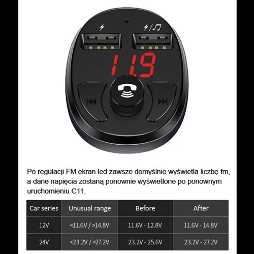 Buy Transmitter FM USAMS C11, Bluetooth, MP3, 2xUSB 2,1A black US-CC062 - USA784BLK - {ean13} - Home Screen Store Europe