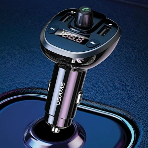 FM adó USAMS C21, kihangosító készlet, Bluetooth 5.0, MP3, 2xUSB 3,4A fekete/black CC115GC01