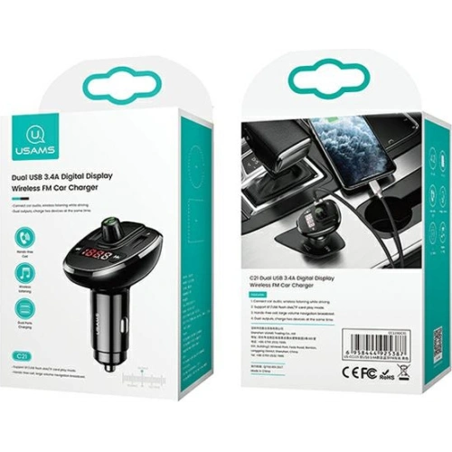 Kup FM-Transmitter USAMS C21, Freisprecheinrichtung, Bluetooth 5.0, MP3, 2xUSB 3,4A schwarz/black CC115GC01 - USA785BLK - {ean13} - Sklep Home Screen
