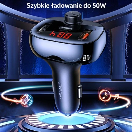 Kup FM-Transmitter USAMS C25 50W, Freisprecheinrichtung, Bluetooth, MP3, 2xUSB / USB-C schwarz/black CC143TC01 - USA786BLK - {ean13} - Sklep Home Screen