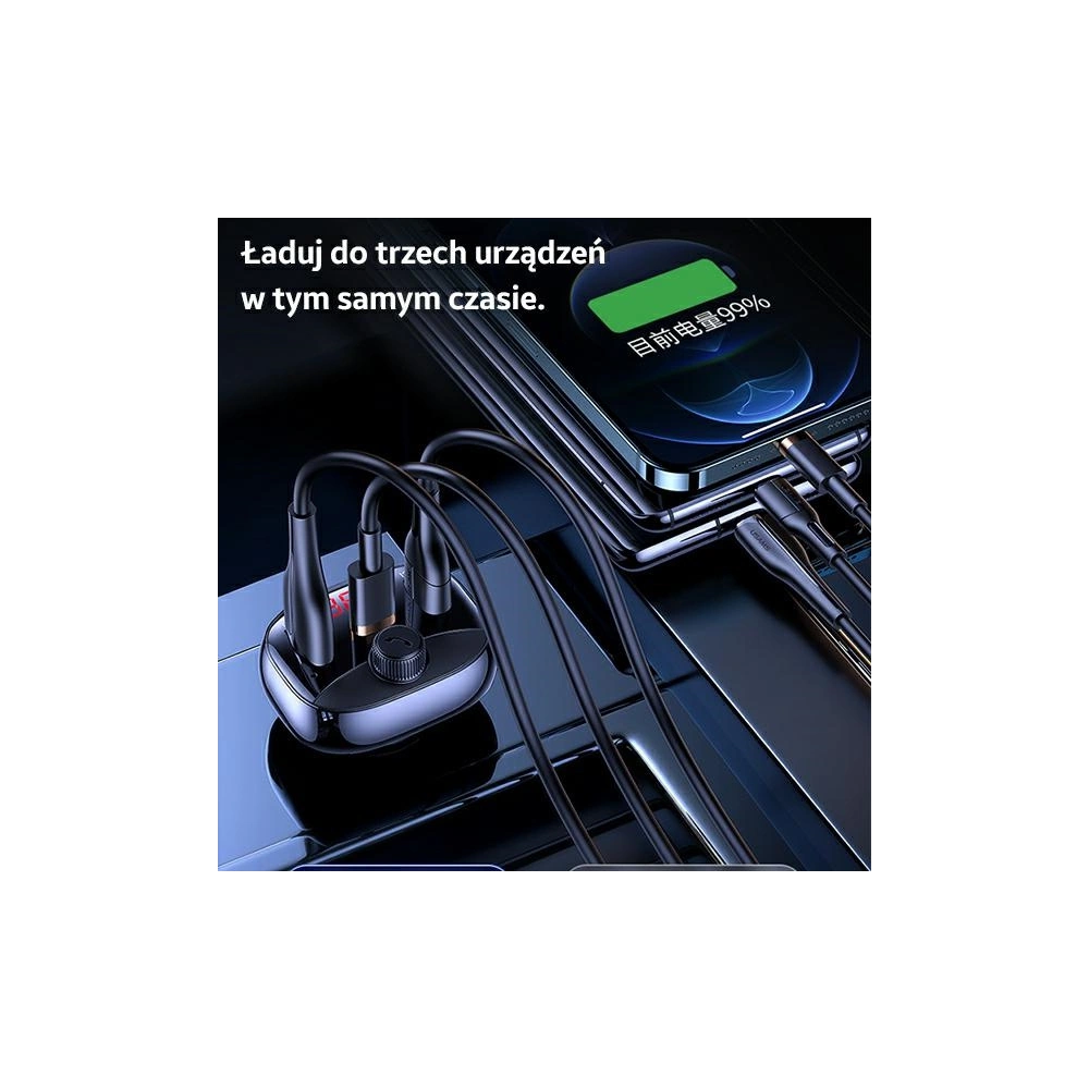 Transmiter FM USAMS C25 50W, zestaw głośnomówiący, Bluetooth, MP3, 2xUSB / USB-C czarny/black CC143TC01