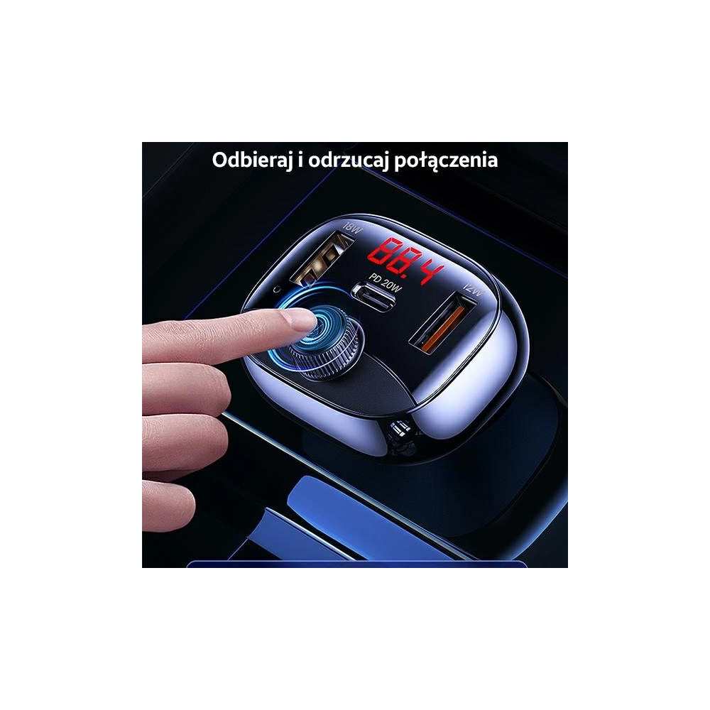 Transmiter FM USAMS C25 50W, zestaw głośnomówiący, Bluetooth, MP3, 2xUSB / USB-C czarny/black CC143TC01