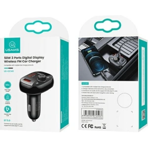 Kup FM vysílač USAMS C25 50W, hands-free sada, Bluetooth, MP3, 2xUSB / USB-C černý/black CC143TC01 - USA786BLK - {ean13} - Sklep Home Screen