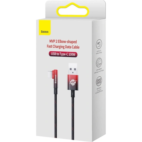 Buy Baseus MVP 2 Elbow-shaped Fast Charging Data Cable USB to Type-C 100W 1m Black+Red - BSU3507 - {ean13} - Home Screen Store Europe