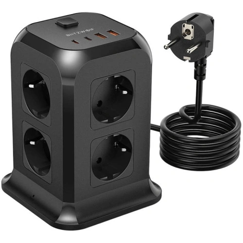 Buy BlitzWolf BW-PC3 Desktop Power Strip and USB Charger Tower 8x AC, 2x USB, 2x USB-C (black) - BLZ494 - {ean13} - Home Screen Store Europe