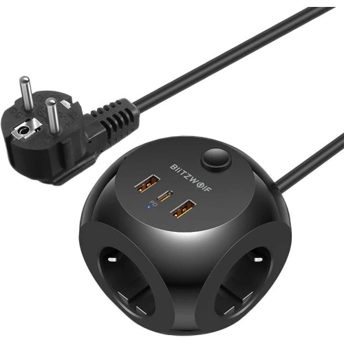 Kup 3 AC aljzatos, 2x USB, 1x USB-C Blitzwolf BW-PC1 hálózati töltő (fekete) - BLZ495 - {ean13} - Sklep Home Screen