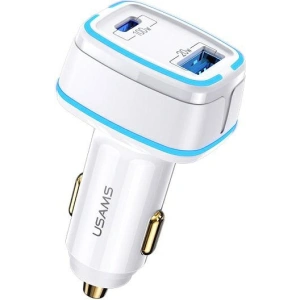 Ładowarka samochodowa USAMS C24 1xUSB+1xUSB-C 120W Fast Charge biały/white CC142TC02