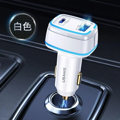 Buy USAMS Car Charger 1xUSB+1xUSB-C C24 120W Fast Charge white CC142TC02 (US-CC142) - USA483WHT - {ean13} - Home Screen Store Europe