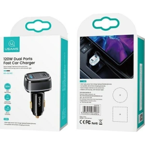 Ładowarka samochodowa USAMS C24 1xUSB+1xUSB-C 120W Fast Charge biały/white CC142TC02