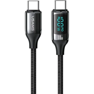 Kabel pleciony USAMS U78 USB-C na USB-C LED 1.2m 100W Fast Charging czarny/black SJ546USB01