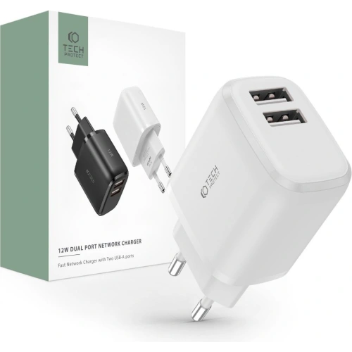 Kup Încărcător de rețea Tech-Protect C12W Încărcător de rețea cu 2 porturi 2.4A Alb - THP1319 - {ean13} - Sklep Home Screen