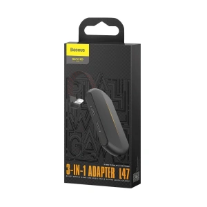 Kup [OUTLET] Adapter audio Baseus GAMO L47 Lightning do Mini Jack 3.5mm i 2x Lightning, RGB, 18W, DAC (czarny) - OT-314 - {ean13} - Sklep Home Screen