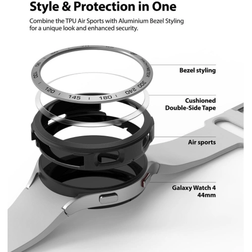 Buy Ringke Bezel Styling 44-10 + Ringke Air Sports Case Samsung Galaxy Watch 4 44mm Black/Silver - RGK1655 - {ean13} - Home Screen Store Europe