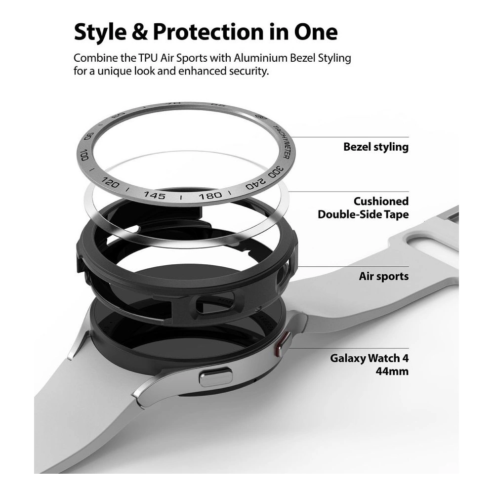 Nakładka Ringke Bezel Styling 44-10 + etui Ringke Air Sports Samsung Galaxy Watch 4 44mm Black/Silver