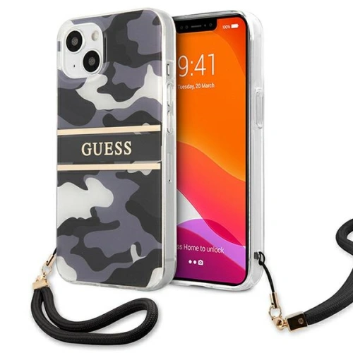 Kup [OUTLET] Tok Guess GUHCP13MKCABBK Apple iPhone 13 fekete/black hardcase Camo Strap Collection - OT-331 - {ean13} - Sklep Home Screen
