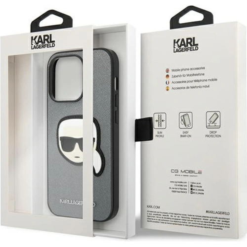 Kup Etui Karl Lagerfeld KLHCP14LSAPKHG Apple iPhone 14 Pro srebrny/silver hardcase Saffiano Karl`s Head Patch - KLD983 - {ean13} - Sklep Home Screen