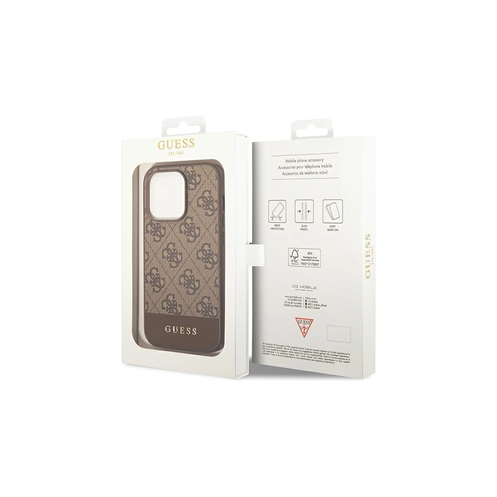 Etui Guess GUHCP14LG4GLBR Apple iPhone 14 Pro brązowy/brown hard case 4G Stripe Collection