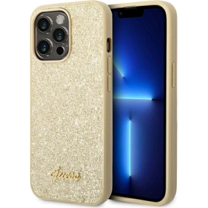Case Guess GUHCP14LHGGSHD Apple iPhone 14 Pro gold/hartes Gehäuse Glitter Script