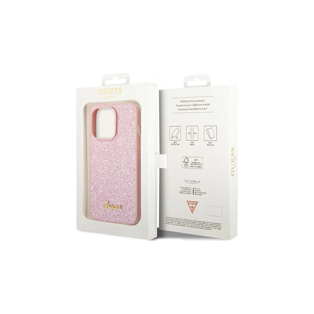 Etui Guess GUHCP14LHGGSHP Apple iPhone 14 Pro różowy/pink hard case Glitter Script