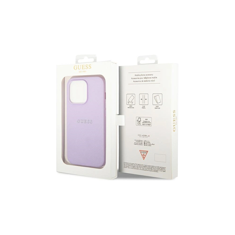 Etui Guess GUHCP14LPSASBPU Apple iPhone 14 Pro fioletowy/purple Saffiano Strap