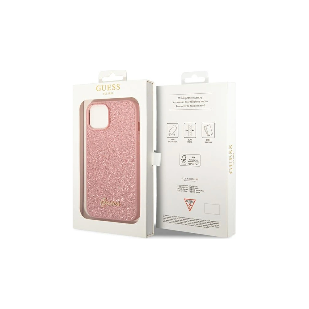 Etui Guess GUHCP14SHGGSHP Apple iPhone 14 różowy/pink hard case Glitter Script