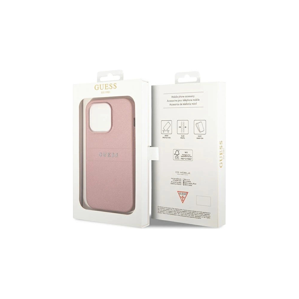 Etui Guess GUHCP14XPSASBPI Apple iPhone 14 Pro Max różowy/pink Saffiano Strap