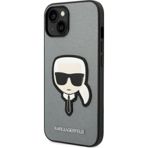 Etui Karl Lagerfeld KLHCP14MSAPKHG Apple iPhone 14 Plus / 15 Plus srebrny/silver hardcase Saffiano Karl`s Head Patch