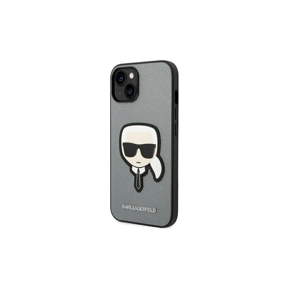 Etui Karl Lagerfeld KLHCP14MSAPKHG Apple iPhone 14 Plus / 15 Plus srebrny/silver hardcase Saffiano Karl`s Head Patch
