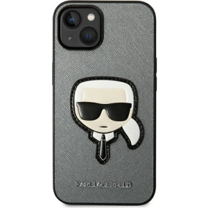Etui Karl Lagerfeld KLHCP14MSAPKHG Apple iPhone 14 Plus / 15 Plus srebrny/silver hardcase Saffiano Karl`s Head Patch