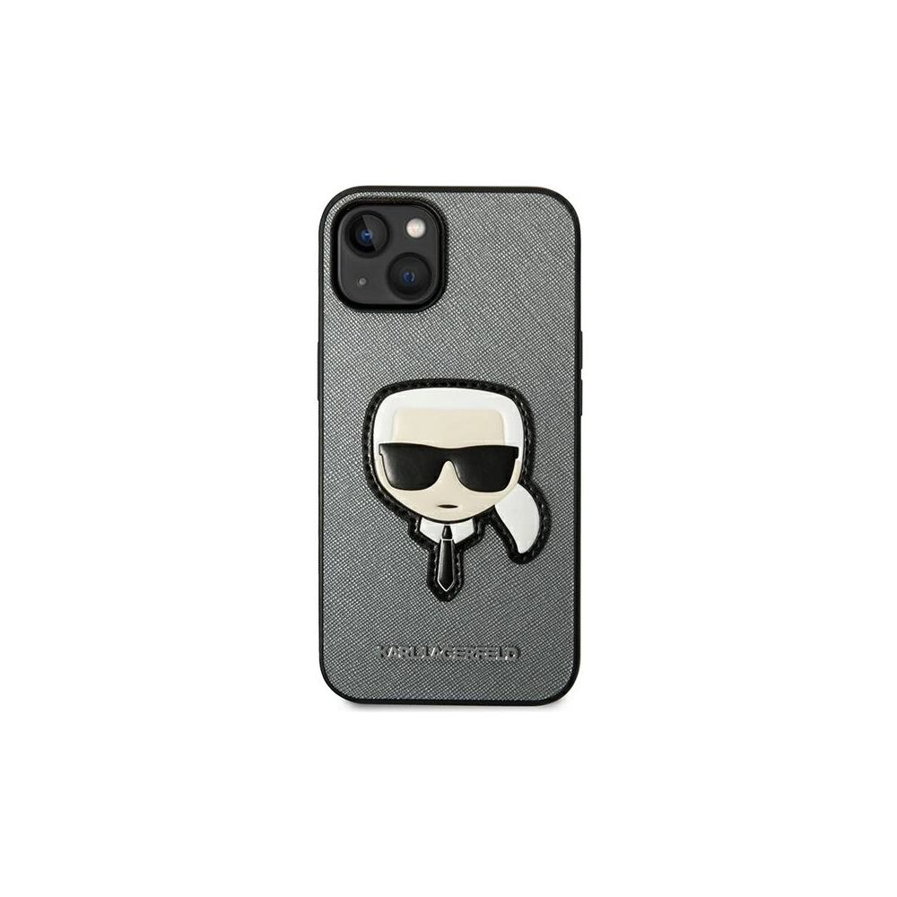 Etui Karl Lagerfeld KLHCP14MSAPKHG Apple iPhone 14 Plus / 15 Plus srebrny/silver hardcase Saffiano Karl`s Head Patch