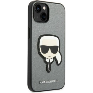Etui Karl Lagerfeld KLHCP14MSAPKHG Apple iPhone 14 Plus / 15 Plus srebrny/silver hardcase Saffiano Karl`s Head Patch