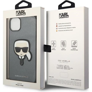 Etui Karl Lagerfeld KLHCP14MSAPKHG Apple iPhone 14 Plus / 15 Plus srebrny/silver hardcase Saffiano Karl`s Head Patch
