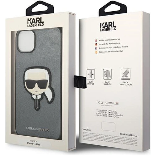 Kup Etui Karl Lagerfeld KLHCP14MSAPKHG Apple iPhone 14 Plus / 15 Plus srebrny/silver hardcase Saffiano Karl`s Head Patch - KLD998 - {ean13} - Sklep Home Screen