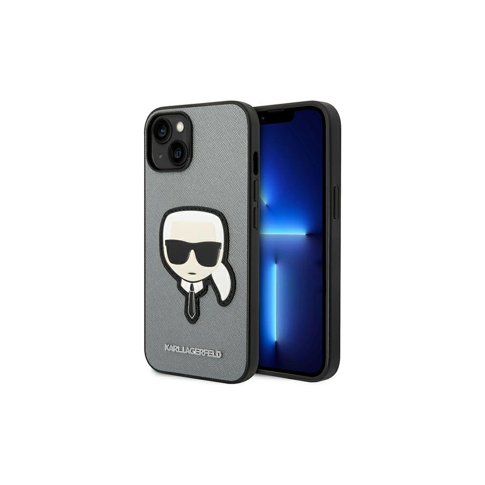 Etui Karl Lagerfeld KLHCP14SSAPKHG Apple iPhone 14 srebrny/silver hardcase Saffiano Karl`s Head Patch