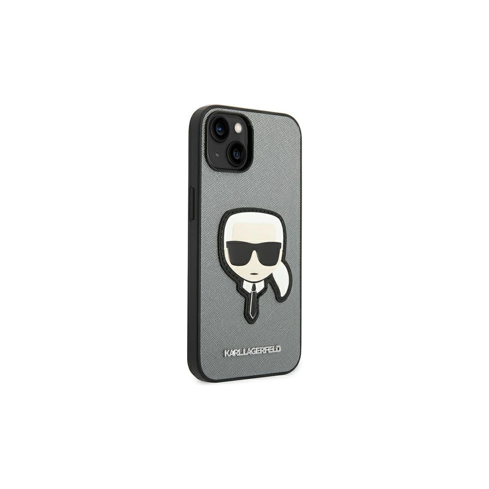 Etui Karl Lagerfeld KLHCP14SSAPKHG Apple iPhone 14 srebrny/silver hardcase Saffiano Karl`s Head Patch