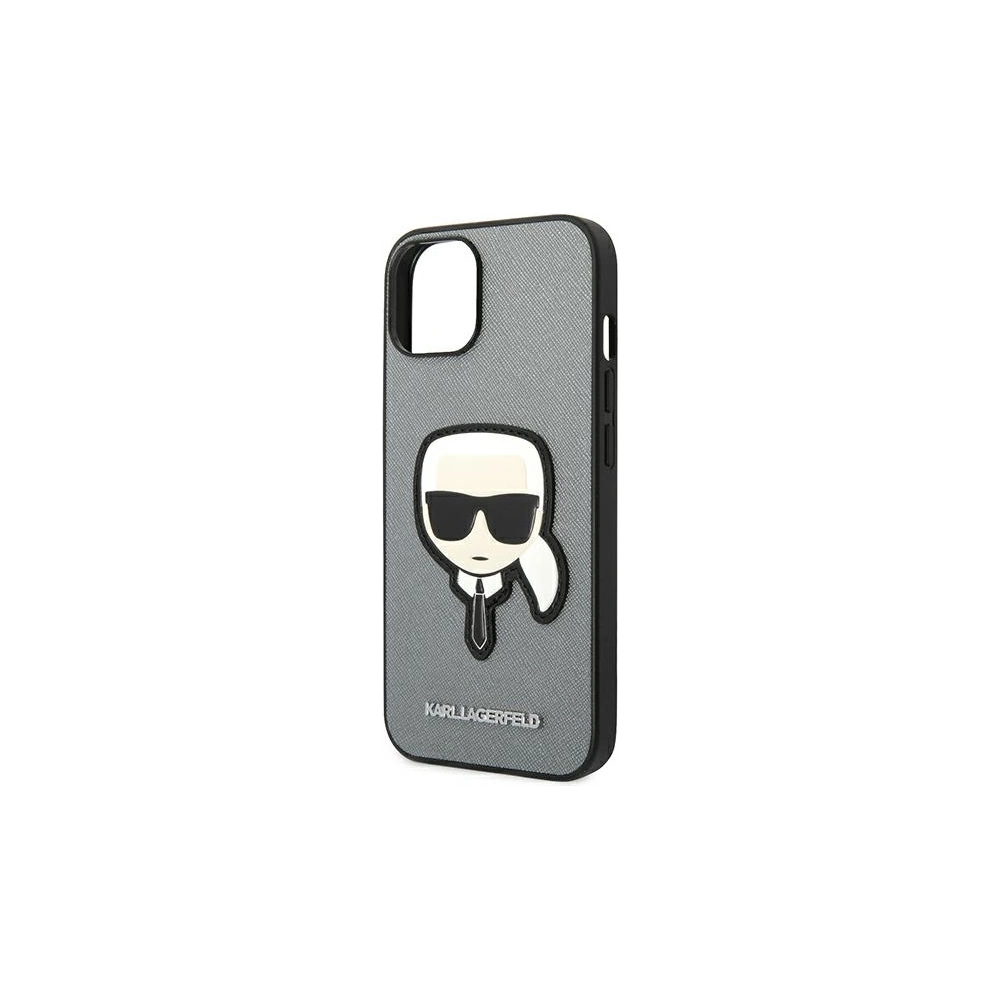 Etui Karl Lagerfeld KLHCP14SSAPKHG Apple iPhone 14 srebrny/silver hardcase Saffiano Karl`s Head Patch