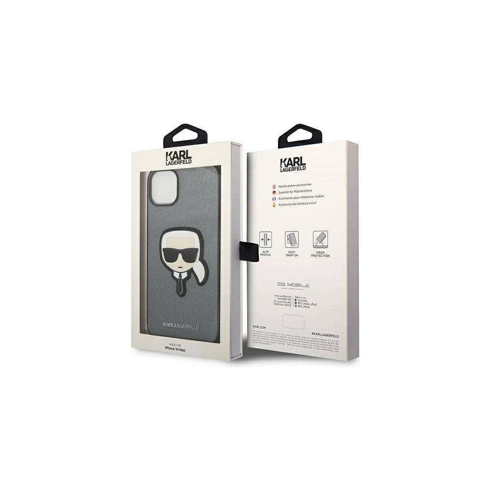 Etui Karl Lagerfeld KLHCP14SSAPKHG Apple iPhone 14 srebrny/silver hardcase Saffiano Karl`s Head Patch