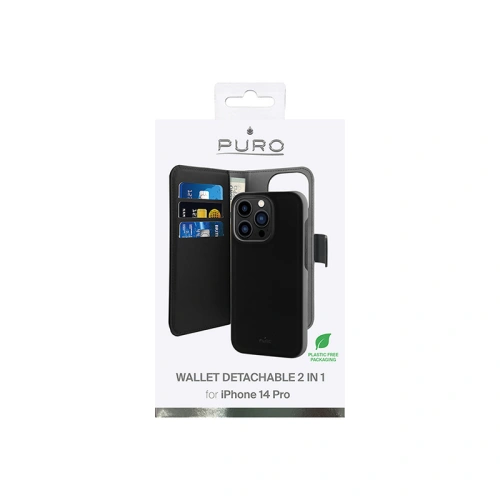 Kup PURO Wallet Case Abnehmbar 2in1 für Apple iPhone 14 Pro (schwarz) - PUR618 - {ean13} - Sklep Home Screen