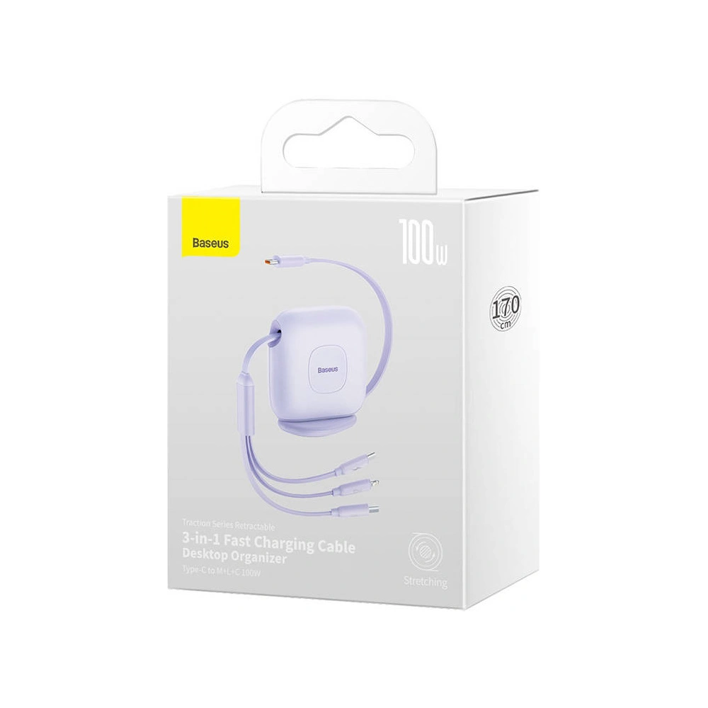 Kabel USB Baseus Fabric 3in1 USB-C/Lightning/microUSB 3,5A 1,7m (fioletowy)