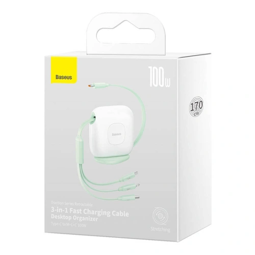 Kup USB kábel Baseus Szövet 3w1 USB-C / Lightning / Micro 3,5A 1,7m (fehér-zöld) - BSU3519 - {ean13} - Sklep Home Screen