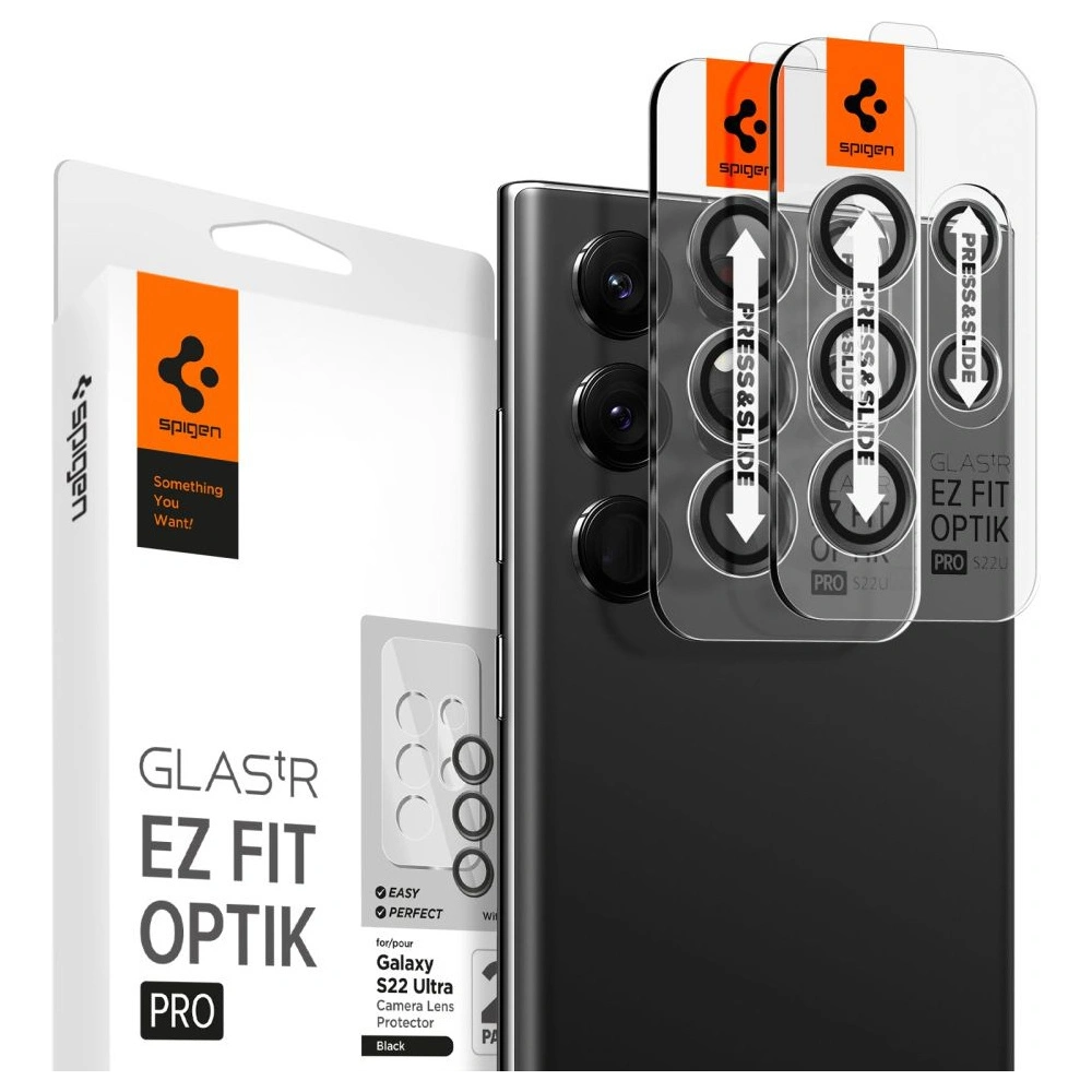 Szkło hartowane na aparat Spigen Optik.tr ez Fit Camera Protector Samsung Galaxy S22 Ultra Black [2 PACK]