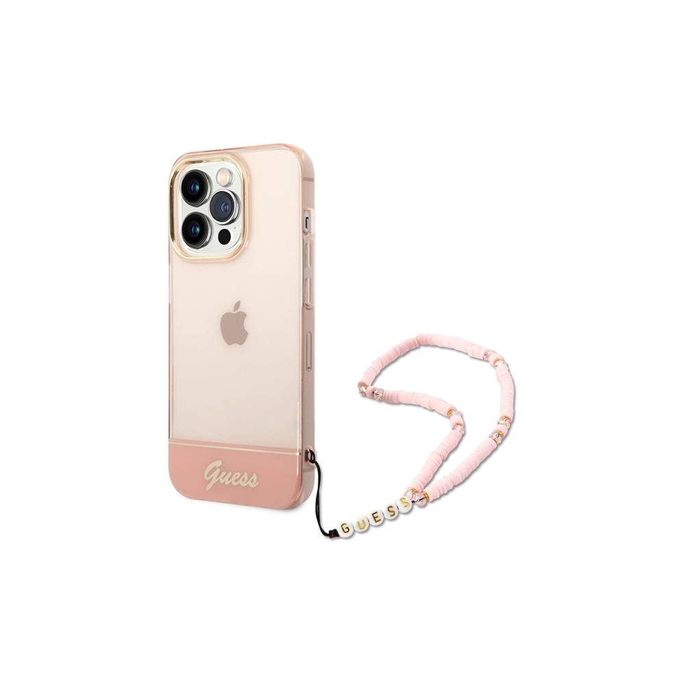 Etui Guess GUHCP14LHGCOHP Apple iPhone 14 Pro różowy/pink hardcase Translucent Pearl Strap