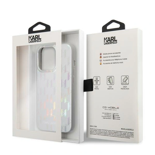 Kup Etui Karl Lagerfeld KLHCP14LLGMMSV3 pentru Apple iPhone 14 Pro hardcase argintiu/silver Monogram Iridescent - KLD1028 - {ean13} - Sklep Home Screen