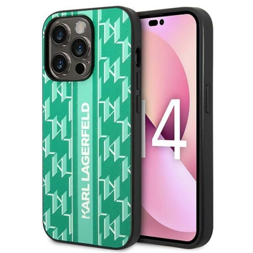 Kup Etui Karl Lagerfeld KLHCP14LPGKLSKN Apple iPhone 14 Pro Hardcase grün/green Monogram Stripe - KLD1029 - {ean13} - Sklep Home Screen